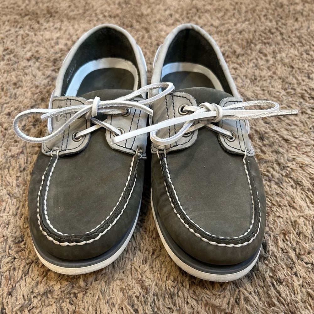 Timberland Mens Grey Two Tone Leather Boat Shoes 8M 6156B Deck Shoes Preppy